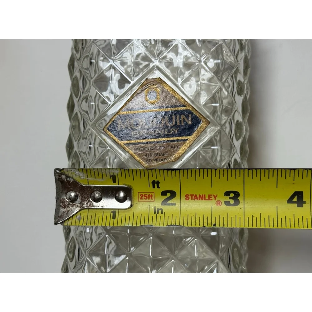 Vintage Mouquin Clear Glass Brandy Decanter with Stopper - Italy Quilted Diamond